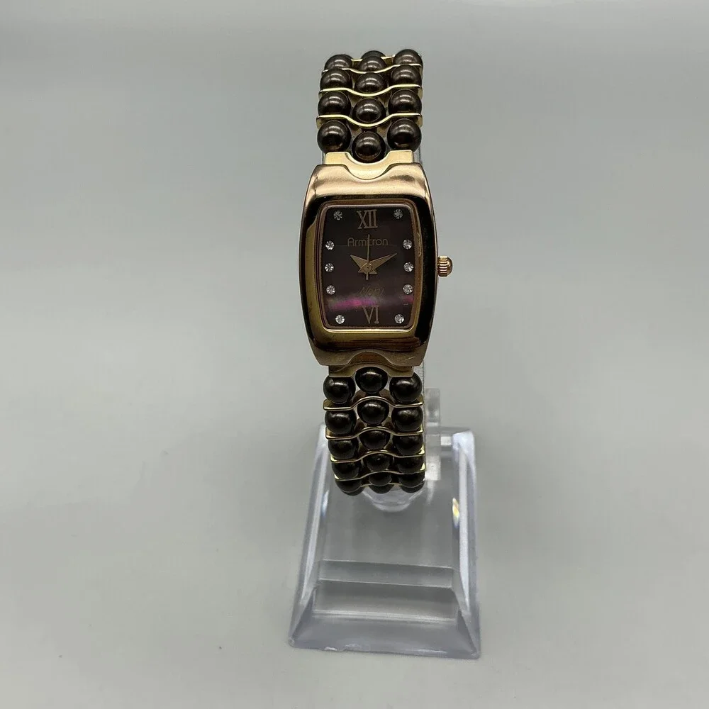 Armitron Now Women Watch 20mm Abalone Brown Gold Tone Bracelet New Battery 7.75
